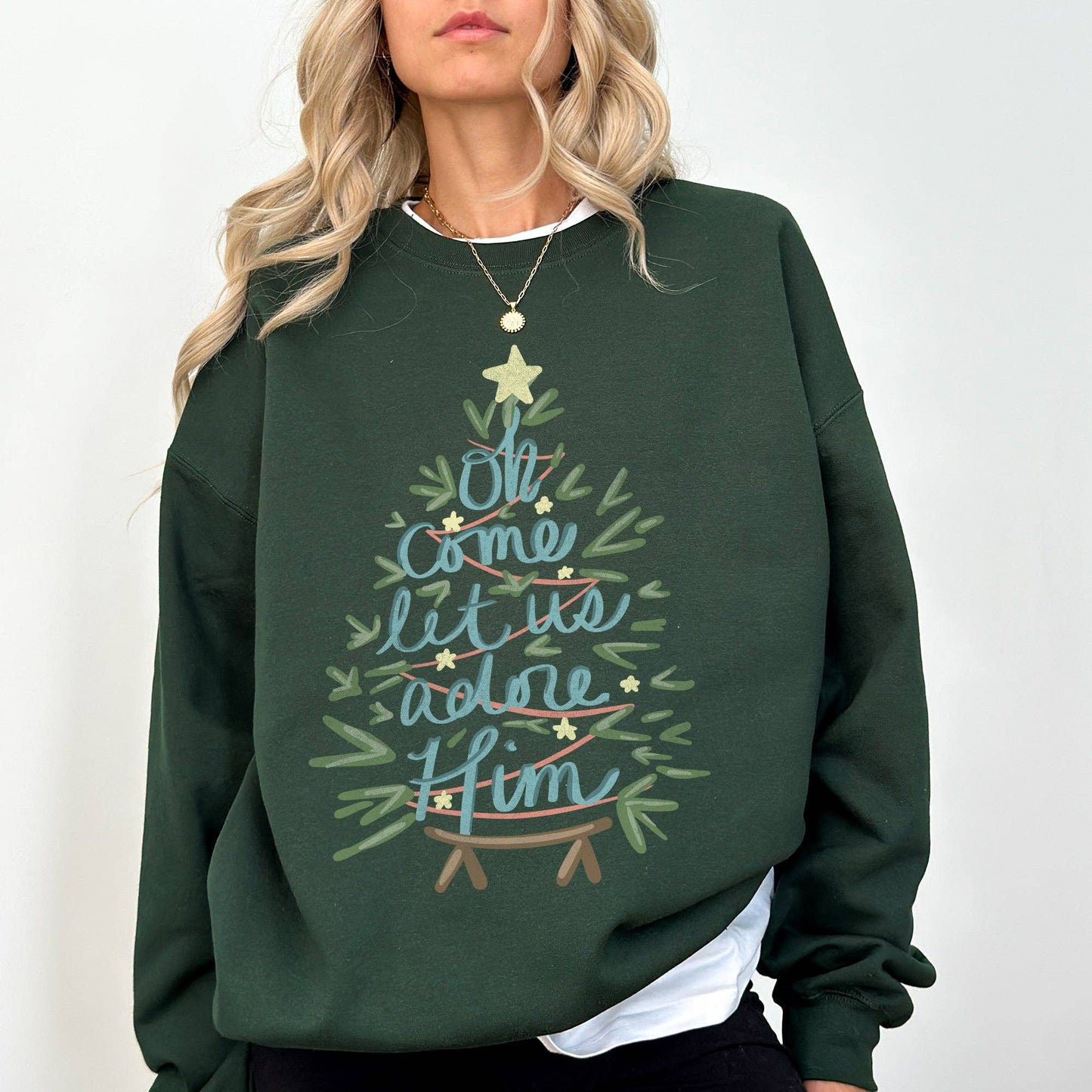 Oh Come Let Us Adore Him, Christmas Christian Sweatshirt