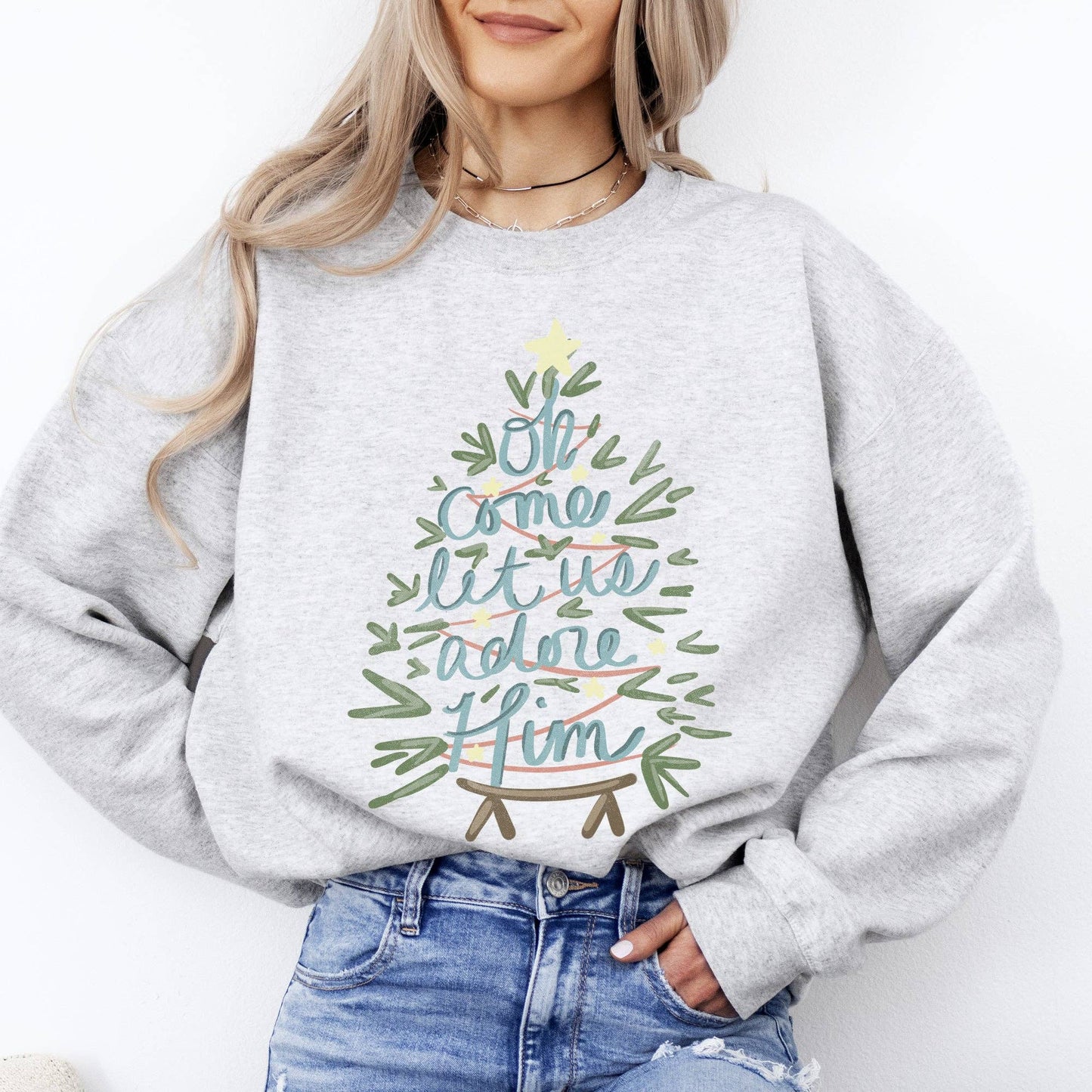 Oh Come Let Us Adore Him, Christmas Christian Sweatshirt