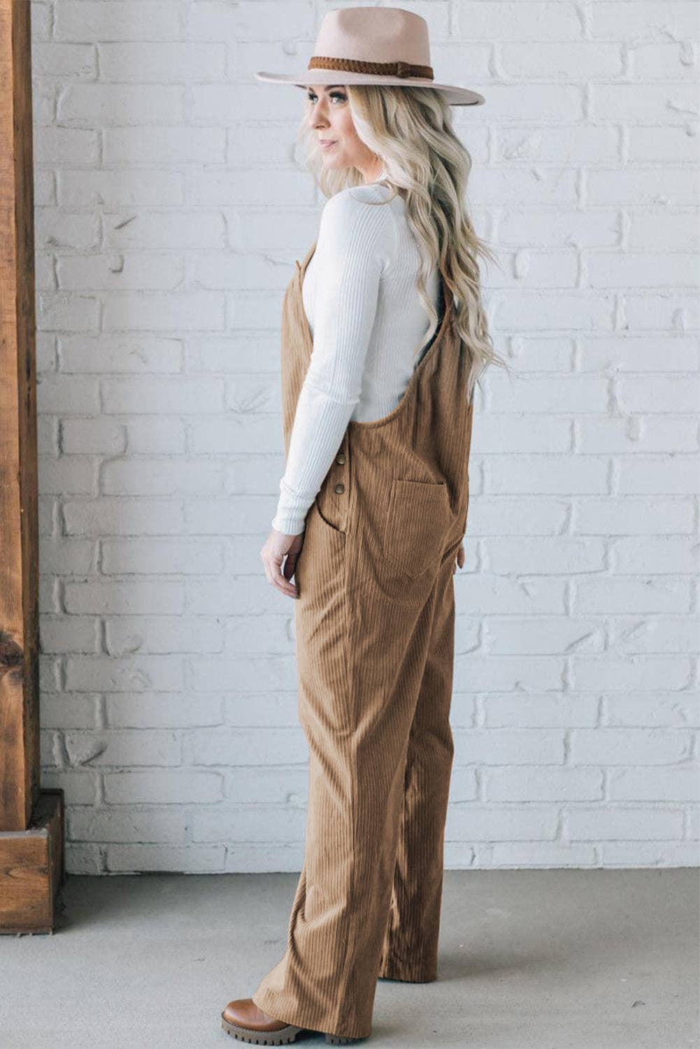 Solid Pocketed Corduroy Overalls for Everyday Wear