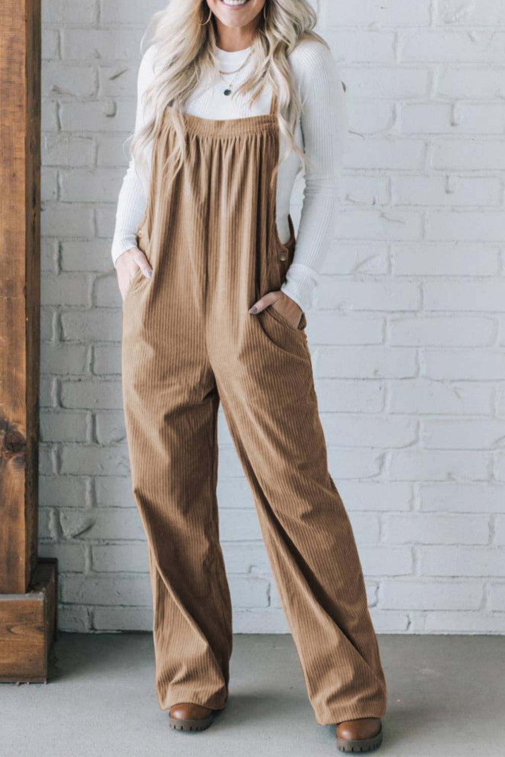 Solid Pocketed Corduroy Overalls for Everyday Wear